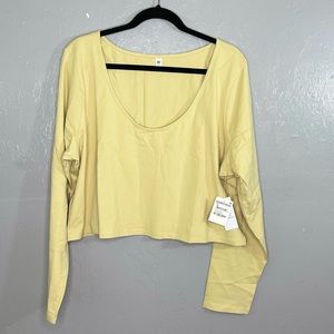 BP Women's Size 4X Tan Crop T-Shirt Boulder Scoop Neck Long Sleeve Tee